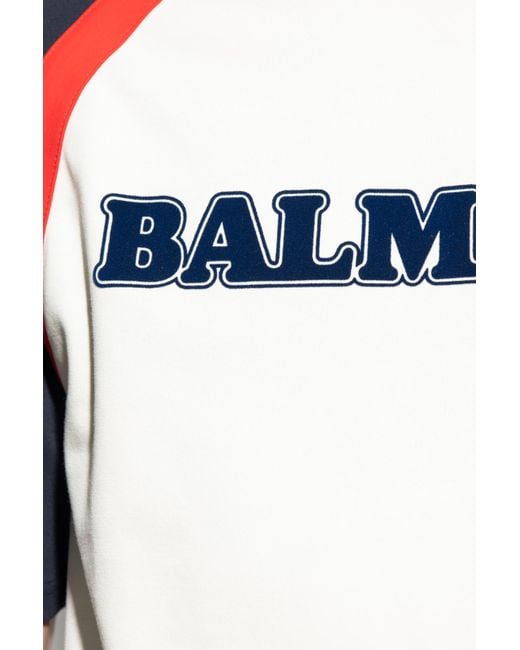 Balmain Blue Flocked Logo Crewneck T-Shirt for men