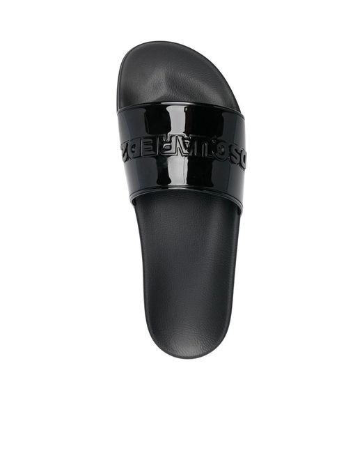 DSquared² Black Logo Embossed Slides for men