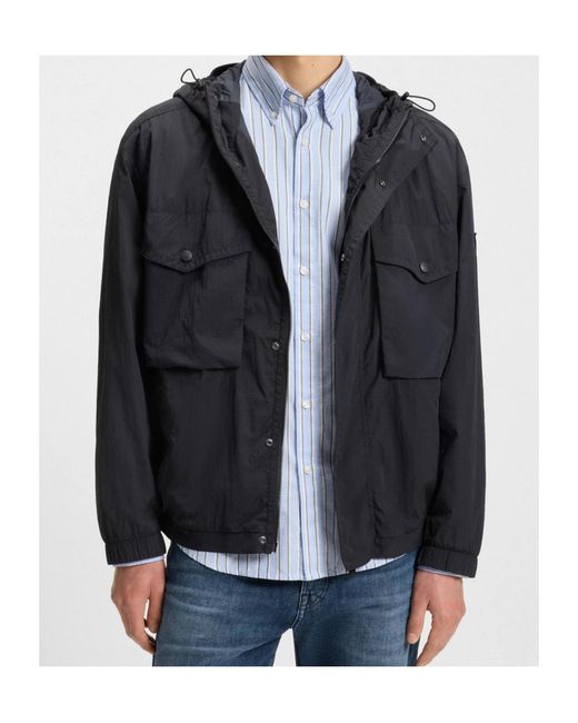 Boss Blue Logo-Patch Hooded Jacket for men