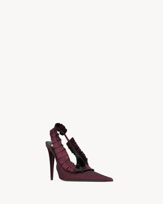 Saint Laurent Purple Madeline Ruffled Slingback Pumps