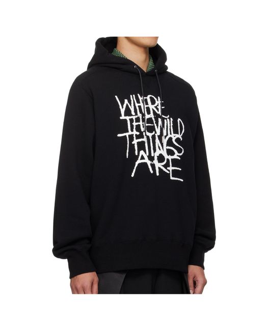 Sacai Black Long-Sleeved Hooded Sweatshirt for men