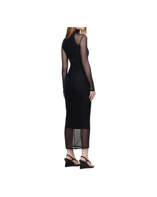 Mugler Black High-Neck Mesh Maxi Dress