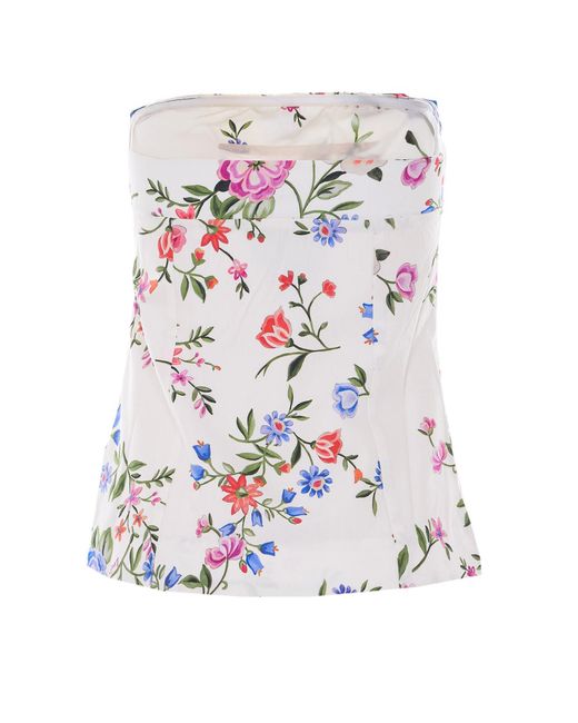 Liu Jo White Floral Print Strapless Top