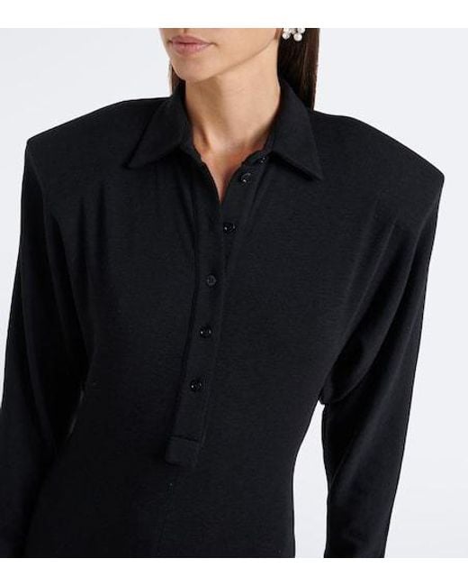 Mugler Black Wool-Blend Polo Sweater