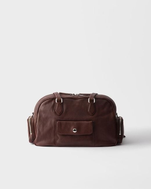 Prada Brown Large Washed Leather Top-Handle Bag