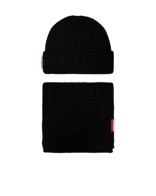 DSquared² Black Hat And Scarf Set