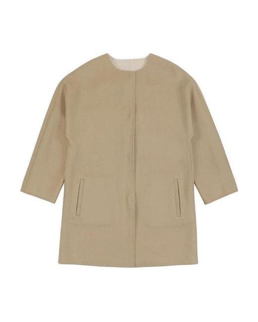 Max Mara Natural Medium Long Coat With Round Neck