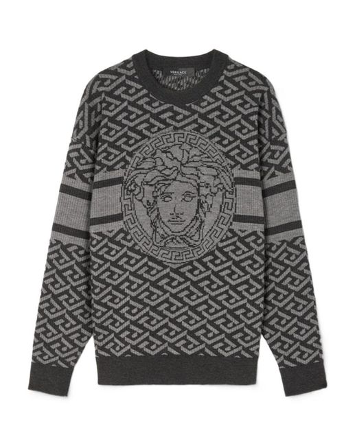 Versace Gray La Greca Medusa Jacquard Jumper for men
