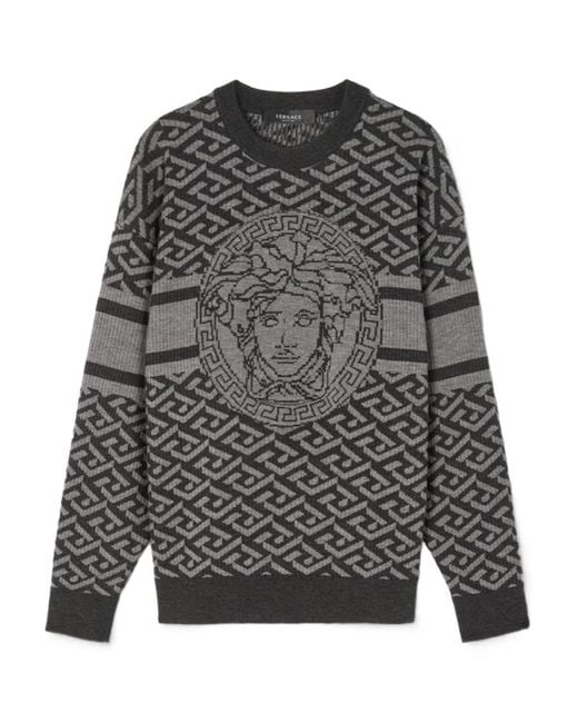 Versace Gray La Greca Medusa Jacquard Jumper for men