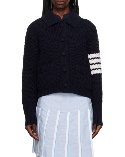 Thom Browne Black Chunky-Knit Merino-Wool Cardigan