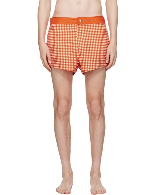 Jean Paul Gaultier Orange Plaid Swim Trunks for men