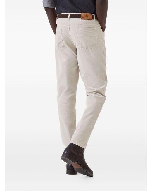 Brunello Cucinelli White Logo Patch Straight-Leg Trousers for men