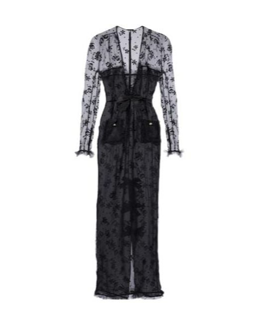 Alessandra Rich Black Bow-Detail Lace Maxi Dress
