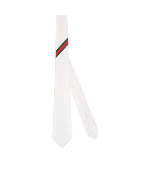 Gucci White Web Silk Jacquard Tie for men