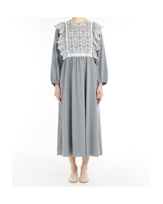 Weekend by Maxmara Gray Gingham Cotton Dress With Broderie Anglaise Embroidery