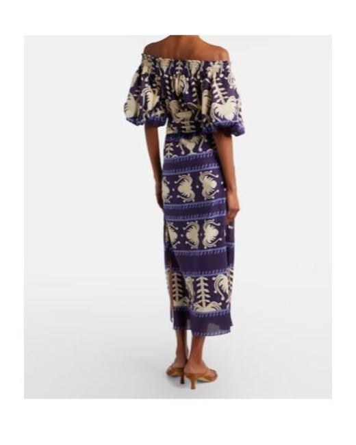 Johanna Ortiz Blue Printed Poplin Midi Dress