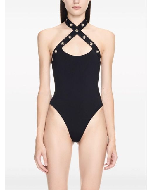 Off-White c/o Virgil Abloh Blue Eyelet-Embellished Halterneck Swimsuit