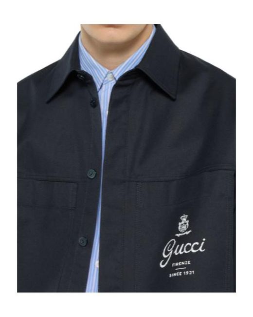 Gucci Blue Logo Embroidered Collared Jacket for men