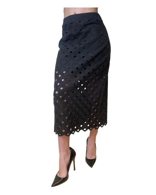 Max Mara Blue Bchzorro Broderie Midi Skirt