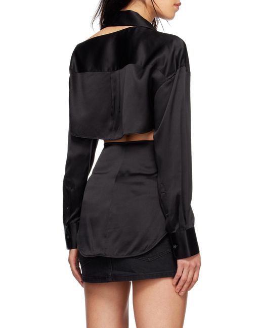 T By Alexander Wang Black Cutout-Detail Silk Charmeuse Shirt