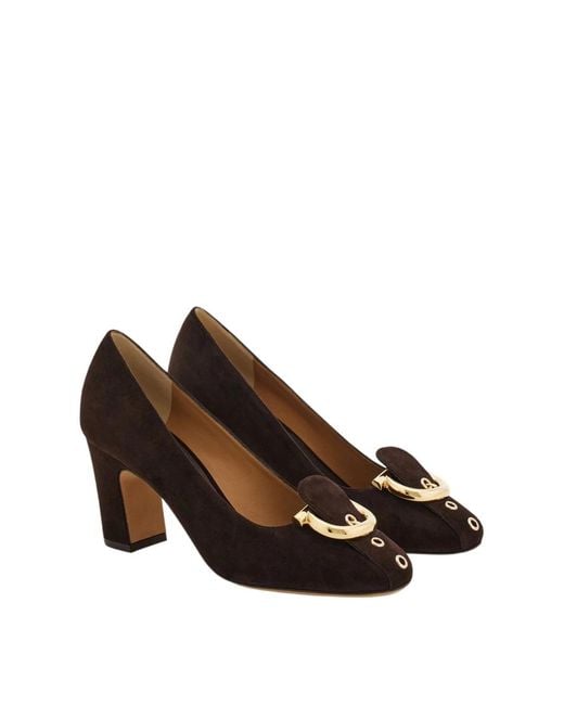 Ferragamo Brown Gancini Block Heel Pump