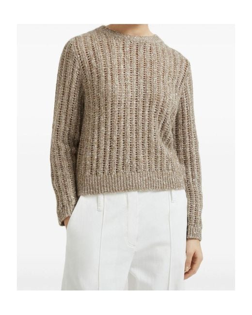 Brunello Cucinelli Natural Wool-Cashmere-Blend Dazzling Rib Sweater