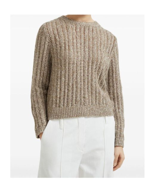 Brunello Cucinelli Natural Wool-Cashmere-Blend Dazzling Rib Sweater
