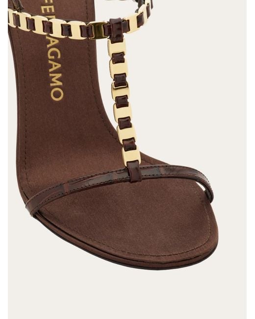Ferragamo Metallic Vara Chain T-Strap Sandal