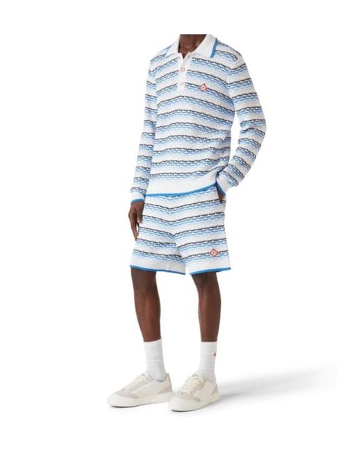 Casablanca Blue Striped Diamond-Logo Shorts for men
