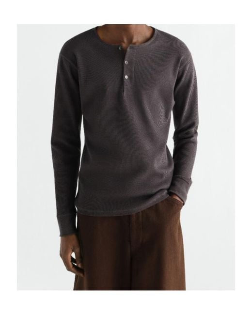 Lemaire Black Long-Sleeve Henley T-Shirt for men