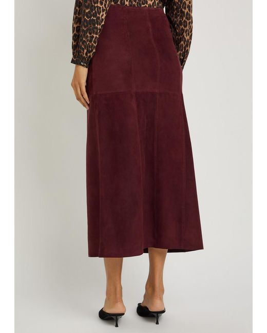 Rixo Purple Edwina Horsebit-Embellished Suede Midi Skirt