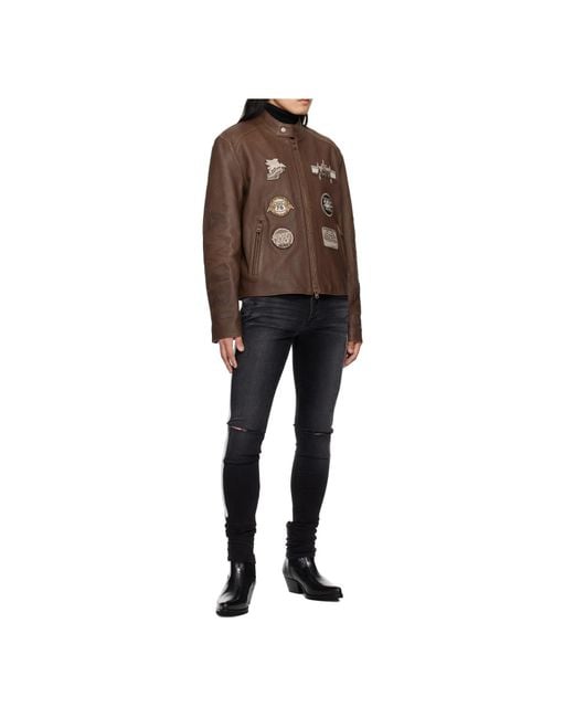 Amiri Brown Patch Racing Leather Jacket for men