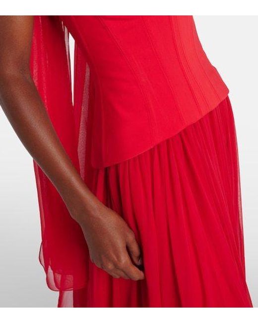 Monique Lhuillier Red Vermilion Crêpe And Chiffon Corset Gown