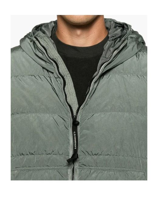 C P Company Green Hooded Quilted Jacket for men