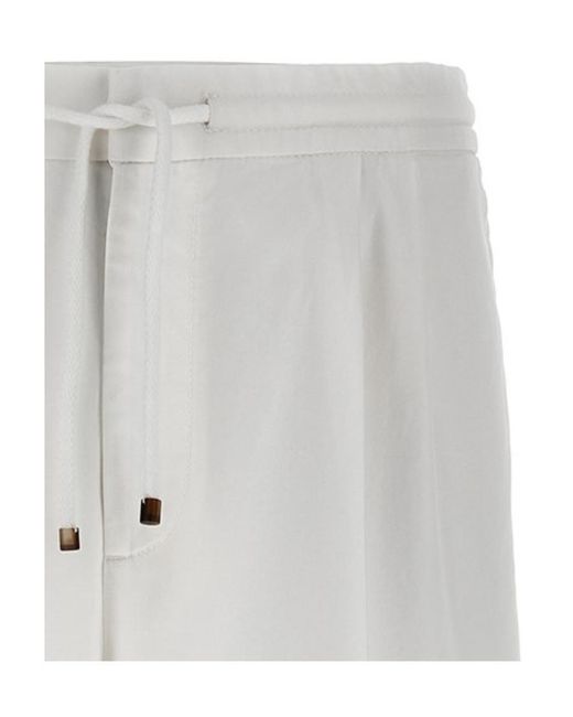 Brunello Cucinelli White Pleat-Detailed Drawstring Trousers for men