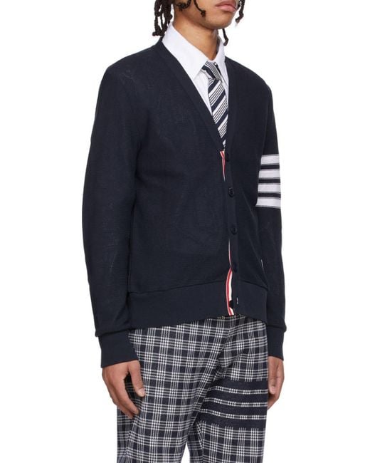 Thom Browne Blue 4-Bar Stripe Cardigan for men