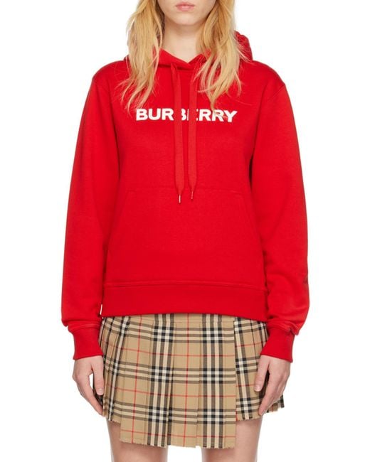 Burberry Red Logo Print Cotton Hoodie