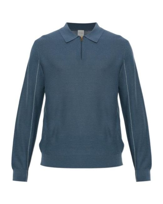 Paul Smith Blue Textured Quarter-Zip Knitted Top for men