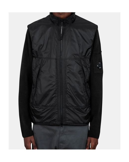 C P Company Black Zip-Up Logo-Detail Gilet for men