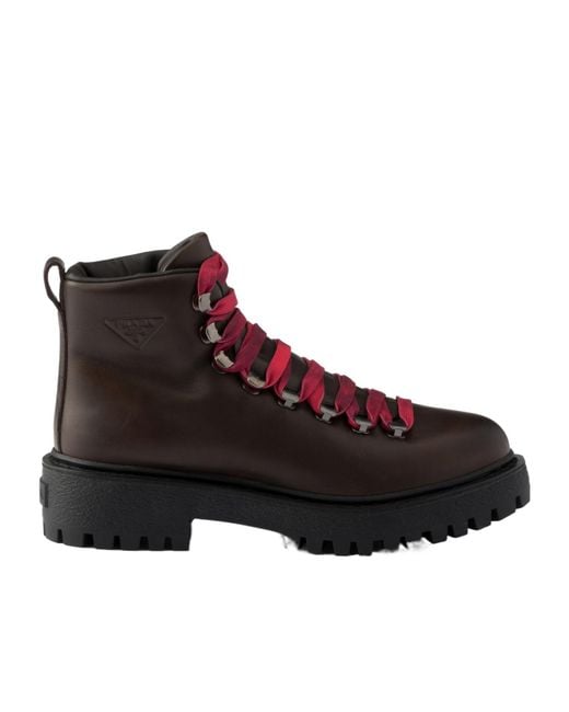 Prada Brown Leather Lace-Up Booties