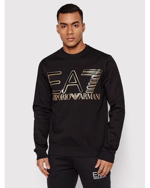 EA7 Black Round-Necked Logo Sweater for men