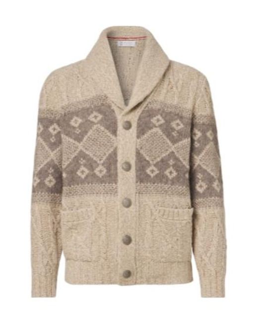 Brunello Cucinelli Natural Jacquard Cardigan for men