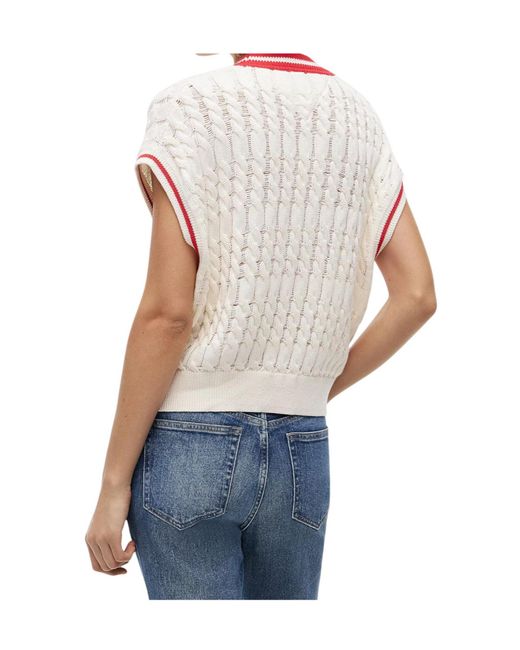 Tommy Hilfiger White Cable Knit V-Neck Oversized Sweater Vest