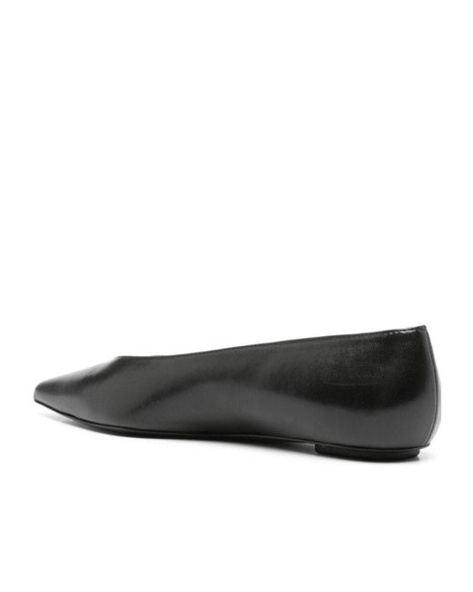 Stuart Weitzman Black Pointed-Toe Leather Ballerinas