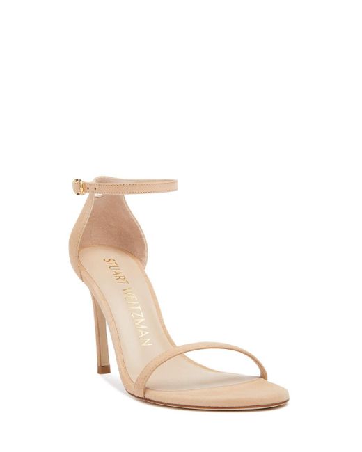 Stuart Weitzman White One-Word Loop Sandals With High Heels