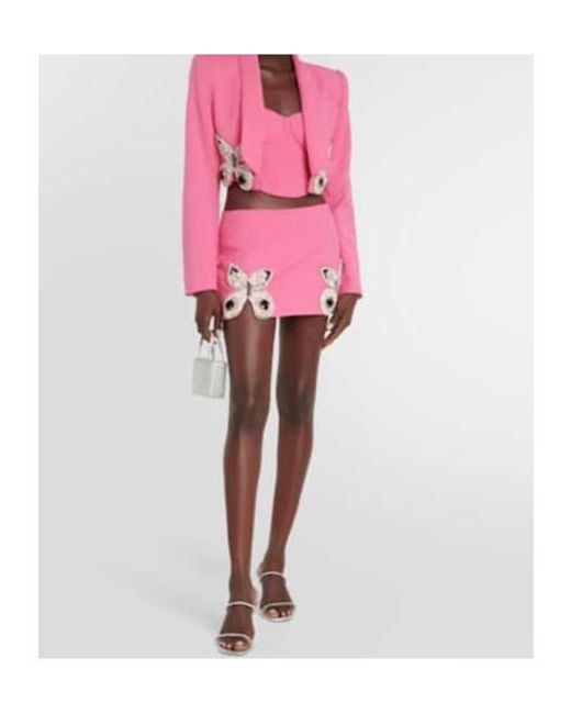 Area Pink Embellished Cropped Wool Blazer