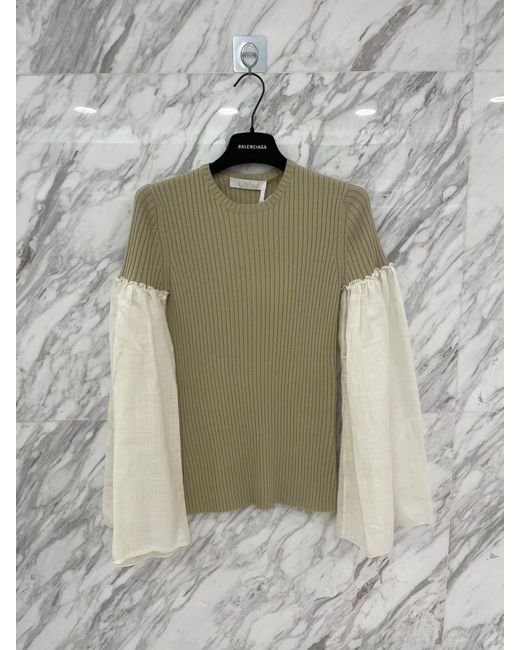 Chloé Natural Contrasting-Sleeve Knitted Top