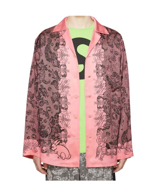 Acne Red Floral Printed Long-Sleeved Shirt for men