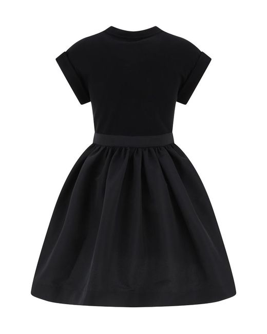 McQueen Black Seal-Logo Panelled Crewneck Mini Dress
