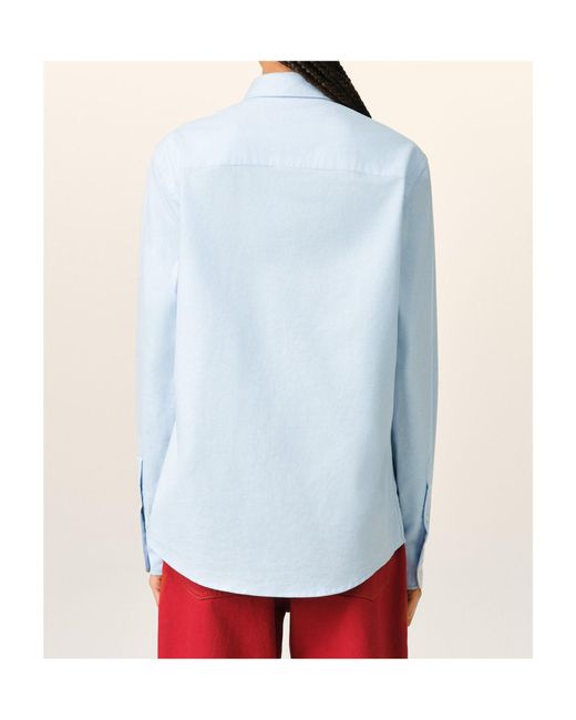 AMI Blue Logo Detailed Long Sleeved Shirt for men